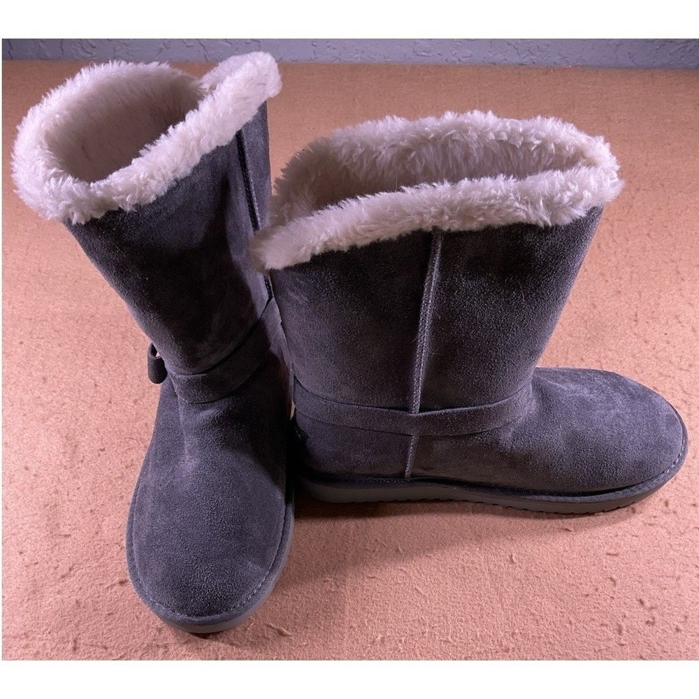 NEW UGG Kookaburra Gray Charcoal Shearling Winter Boots Bow Accent Size 8 No Box